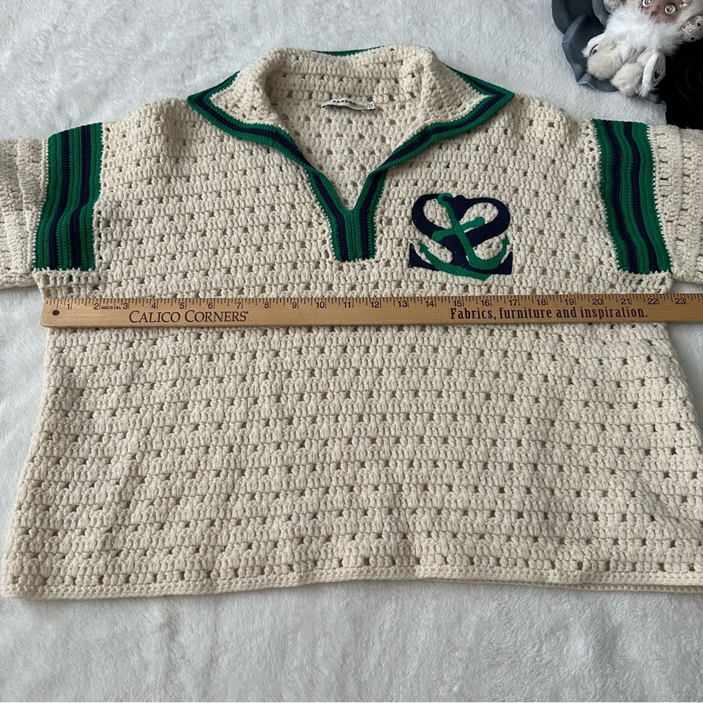 Sandro Paris Nicolas embroidered crocheted wool polo sweater - Picture 8 of 15